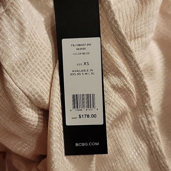 BCBGMAXAZRIA One Shoulder Metallic Peplum Wrap Top Blouse Sz XS - Picture 4 of 4
